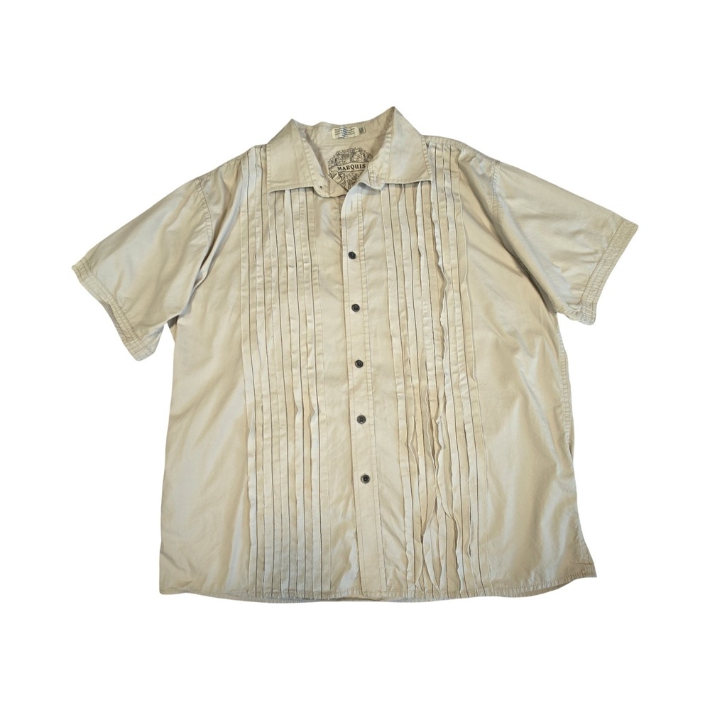 y2k beige embroidered cotton short sleeve button down / 2XL / MARQUIS, skater
